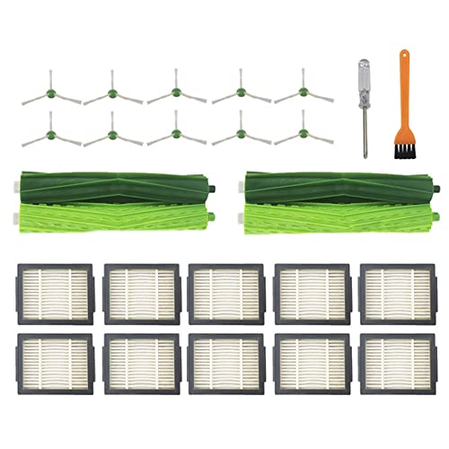 Bekasa Kit de accesorios de repuesto para iRobot Roomba J7 i7 i7 Plus E5 E6 E7 Robot Aspirador 10 filtros de alto rendimiento + 10 cepillos de limpieza + 1 juego de cepillos de goma multisuperficie