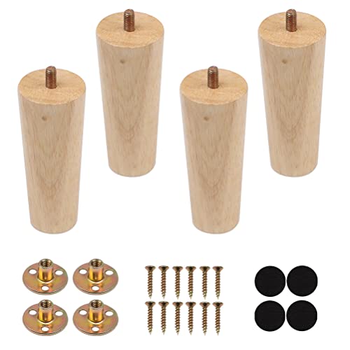 Patas de Muebles de Madera Maciza 12 cm 4 Piezas Patas de Madera para Mesa Cónicas Patas de Repuesto con Placa de Montaje,Tornillos y Rosca M4,para Cama Sofá Mesa de Comedor Armario Mesa de Café