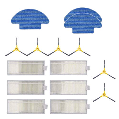 TeKeHom Kit de accesorios de repuesto para aspiradora robot IKOHS Netbot S12, material premium, 6 filtros + 6 cepillos laterales + 3 fregonas