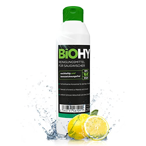 BiOHY Agente de limpieza para limpiaparabrisas de succión (1 botella de 250ml) | Concentrado 1:200 para los aspiradores en húmedo | baldosas, PVC, parquet y laminado (Saugwischer)