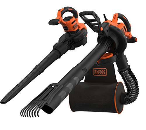 BLACK+DECKER BEBLV301 Aspiradora eléctrica 3 en 1 y soplador de Hojas trituradora + rastrillo acoplable Mochila de 72 l Alta Velocidad de soplado y Potencia de succión Ajustable 3000 W