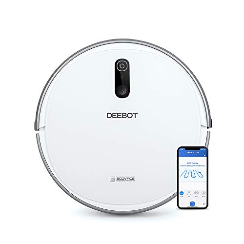 ECOVACS Deebot 710 - Robot Aspirador, mapeo cámara, App, Wifi, reporte por voz, actualización automática, 3 modos de limpieza, 2 niveles succión, suelos duros, detecta obstáculos, desniveles, blanco