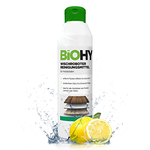 BiOHY Detergente robot de limpieza (1 botella de 250ml) | Limpiador para los suelos de madera | parquet y laminado | Concentrado con fragancia fresca brillo sin rayas| vegano (Wischroboter Holz)