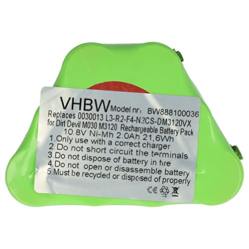 vhbw NiMH batería 2000mAh (10.8V) para aspiradora Robot autónomo de Limpieza como Dirt Devil 0030013, L3-R2-F4-N2