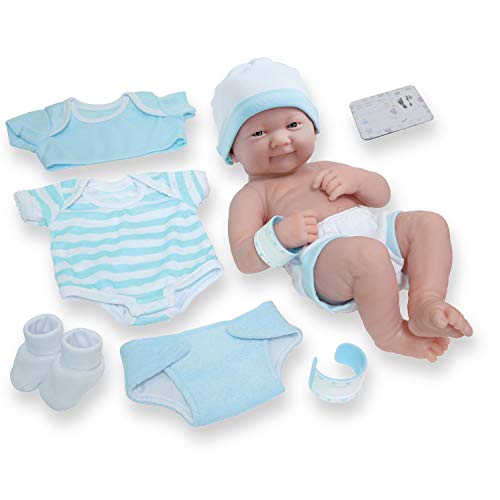 JC TOYS- Muñeco La Newborn recién Nacido de 38 cm, de Vinilo Suave, Incluye Ropa y 8 Accesorios, Azul, diseñado en España por Berenguer, 2 años