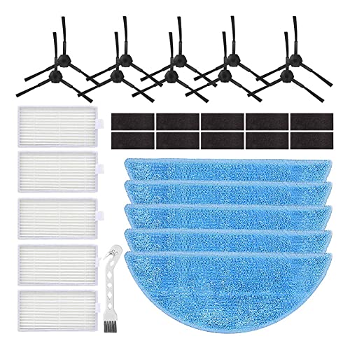 Donkivvy Kit de cepillo lateral de filtro HEPA para aspiradora robot ILIFE V5s Pro V5s V5 V3 V3s, 10 cepillos laterales, 5 filtros HEPA, 10 almohadillas, 5 paños de fregona, 1 cepillo de limpieza