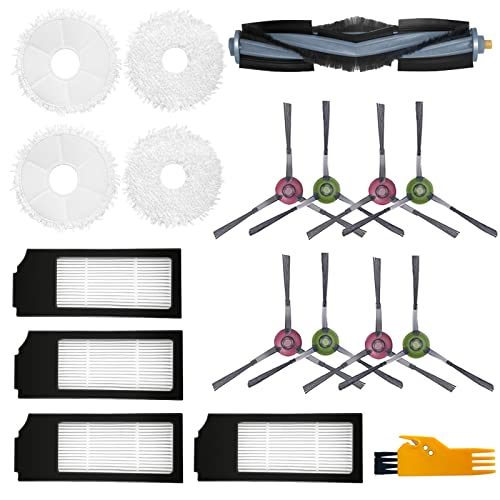 18 Piezas Repuesto de Limpieza Accesorios para Ecovacs Deebot Recambios del Robot Aspirador de la Serie X1 Omni/ X1 Turbo 1 Cepillo Principal 4 Filtros 8 Cepillos Laterales 4 Paños 1 Herramienta