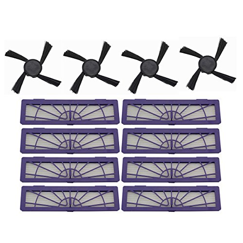 Raogoodcx 8 filtros Hepa + 4 kits de accesorios de cepillos laterales para Neato Botvac 70e 75 80 85 D75 D80 D85 series Robot aspirador robótico