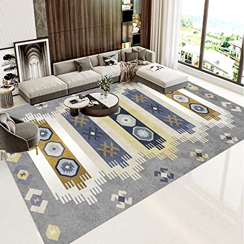 BLISSRESSO Alfombra de Salon60x100 cm Alfombra Moderna de Cabello Grueso Suave y Cómoda Alfombra Anti Slip Adecuada para Alfombra de Juego Infantil Gris Marrón Azul Geométrico Boho