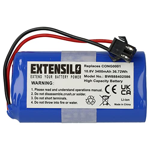 EXTENSILO Batería Compatible con Cecotec Conga 890 Slim, Slim, Slim 890, Slim 890 Wet, Slim Wet Robot Limpieza (3400 mAh, 10,8 V, Li-Ion)