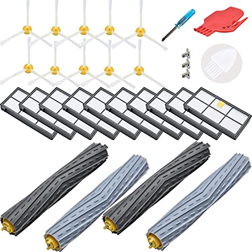 Loveco Kit de Repuestos Compatible con iRobot Roomba Seire 800 860 870 880 890 y Seire 900 960 966 980 981 971 Robot Aspirador (10 Filtros,10 Cepillos Lateral,2 Cepillos de Goma)