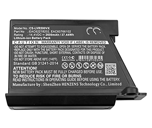 Batería de aspiradora Compatible con LG VR34406LV,VR34408LV,VR5902LVM,VR5940L,VR5942L,VR5943L,VR6170LVM,VR62601LV,VR64607LV (Color : 2600mAh, Size : 14.4V)