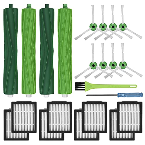 DrRobor Accesorios de Repuesto para iRobot Roomba e/i/j Series i7 i7+ i3 i3+ i4 i4+ i6 i6+ i8 i8+ j7 j7 Plus E5 E6 E7 Robot Aspirador, 4 Cepillos de Goma, 8 Filtros HEPA, 8 Cepillos Laterales