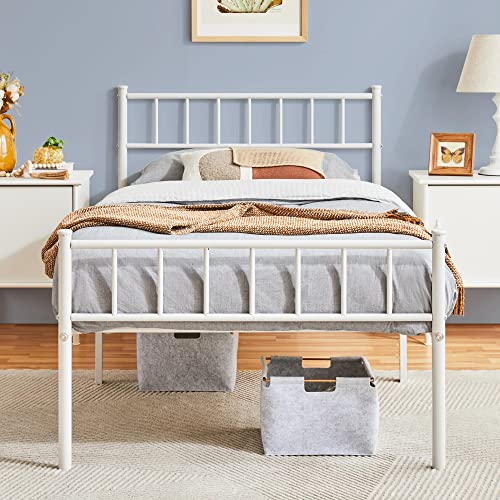 Yaheetech 90 x 190 cm Cama Individual Doble de Metal para Adultos Gran Espacio Moderna Blanco