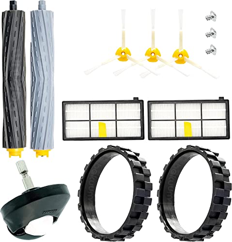 BAKUUM Pack x2 Neumaticos + x1 Rueda Central + x3 Cepillos + x2 Rodillos + x2 Filtros. Repuestos Accesorios para iRobot Roomba Serie 800 y 900- Pack de 13 uds