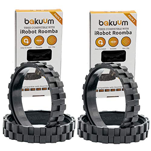 BAKUUM Pack 2 Pares NEUMÁTICOS Ruedas para IROBOT ROOMBA Series 500, 600, 700, 800 Y 900 i7 e5(Pack 4 Unidades) Fabricado en España Antideslizante, Gran adherencia y fácil Montaje