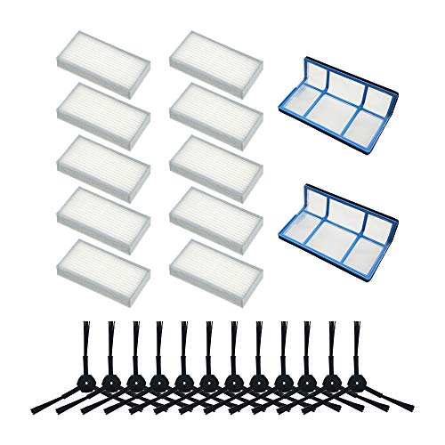 WuYan Kit de repuesto para ilife v5 v5s V3 V3s v5pro V50 x5 v50 Pro Robot aspiradora Las piezas incluyen 12 cepillos laterales de fregona, 10 filtros de polvo, 2 filtros Hepa primario