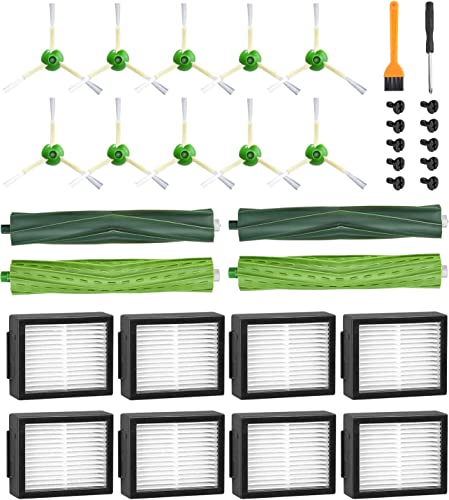 Accesorios de Recambios Compatibles con iRobot Roomba E I J Series,E5 E6 i7 i7+ i3 i3+ i4 i4+ i6 i6+ j7, Kit de Repuestos para Roomba Aspiradora,4 Cepillos de Goma,8 Filtro,10 Cepillo Lateral