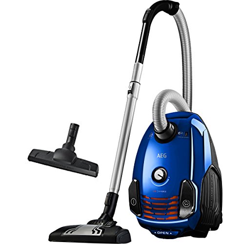 AEG VX6-2-IS-P Aspiradora de Trineo Con Bolsa, 800 W de Potencia, Ruedas 360º, Filtro Higiénico Lavable, Radio de acción de 9m, 77dB de Ruido, Cepillos Suelos Duros y Parquet, Color Azul