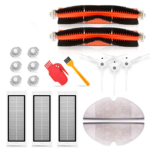 SAFETYON S50SET Repuesto S50 S55 S6 18 Piezas, Robot Aspirador Xiaomi Roborock, 2 Accesorios, Principales, 3 cepillos Laterales, 3 HEPA, 2 toallitas de Filtro, 2 Herramientas de Limpieza, plástico