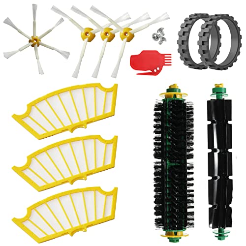 MIRTUX Pack de recambios con neumáticos compatible con Roomba serie 500 505 521 510 530 531 532 534 535 545 550 555 560 562 564 570 570 571 575 580 581 585 595. Filtros, cepillos y neumáticos.