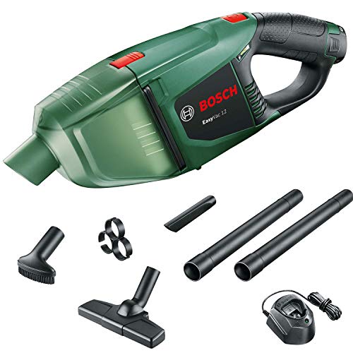 Bosch Aspirador manual a batería EasyVac 12 (12 V, Power for all, Cargador, Caja de cartón, 2,0 Ah, 3 boquillas, 2 prolongaciones de tubo, Equipo filtrante, Capacidad de colector de polvo 380 ml)