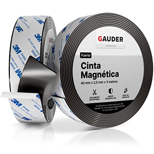 GAUDER Cinta Magnética Autoadhesiva Fuerte (40 mm x 3 m) | Tiras Magnéticas con Respaldo Adhesivo | Cinta Magnética