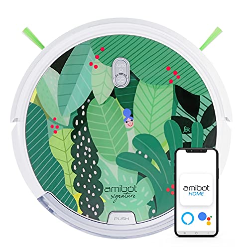 AMIBOT Signature Jungle Edition - Robots aspiradores y lavadores con conexión iOS/Android (Capucha Hecha por un Artista francés, Capucha Fabricada y montada en Francia)