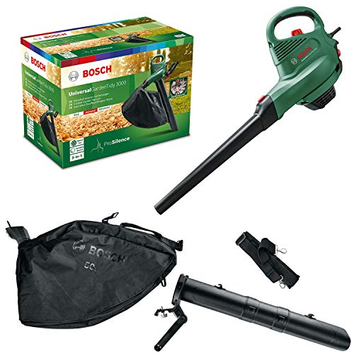 Bosch Universal Garden Tidy 3000 aspirador y soplador de hojas eléctrico (3000 W, bolsa colectora de 50 l, velocidad variable, para soplar, aspirar y triturar las hojas, en caja)