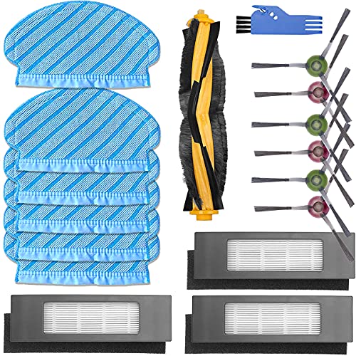 QAQGEAR Cepillos de Tela para fregona Filtros de Repuesto para Ecovacs DEEBOT OZMO 950 920 Robot Aspirador, 6 Almohadillas de fregona, 6 cepillos Laterales, 1 Cepillo de Rodillo, 3 filtros Hepa