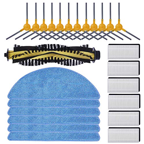 KEEPOW Juego de 25 piezas de repuesto compatibles para robot aspirador Tesvor M1 Tesvor X500 X500Pro, 12 cepillos laterales + 6 filtros + 6 fregonas + 1 cepillo principal